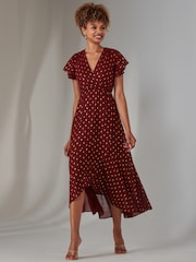 Jolie Moi Red Metallic Spot Textured Chiffon Maxi Dress - Image 4 of 6