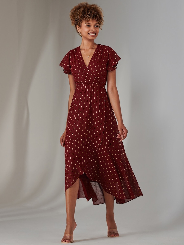 Buy Jolie Moi Red Metallic Spot Textured Chiffon Maxi Dress from Next USA