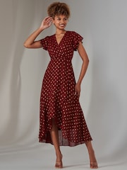 Jolie Moi Red Metallic Spot Textured Chiffon Maxi Dress - Image 6 of 6
