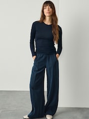 Navy Side Stitch Wide Leg Trousers - Image 1 of 8