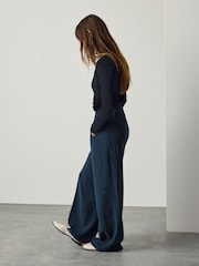 Navy Side Stitch Wide Leg Trousers - Image 3 of 8