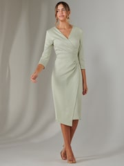 Jolie Moi Green Metallic Wrap Bodycon Dress - Image 1 of 6