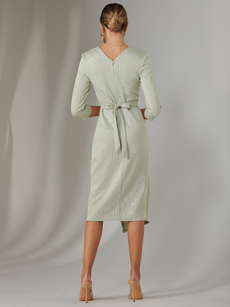 Jolie Moi Green Metallic Wrap Bodycon Dress - Image 2 of 6