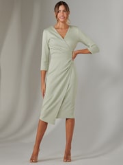 Jolie Moi Green Metallic Wrap Bodycon Dress - Image 3 of 6
