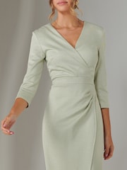 Jolie Moi Green Metallic Wrap Bodycon Dress - Image 4 of 6