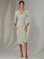 Jolie Moi Green Metallic Wrap Bodycon Dress - Image 5 of 6