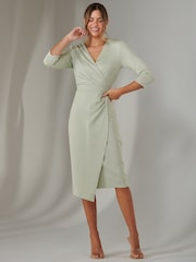 Jolie Moi Green Metallic Wrap Bodycon Dress - Image 6 of 6