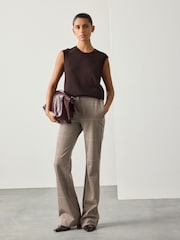Brown Check Ponte Flared Trousers - Image 1 of 8