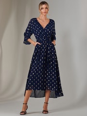 Jolie Moi Blue Plain Gold Spot Chiffon Dress - Image 1 of 6