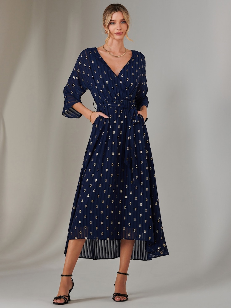 Jolie Moi Blue Plain Gold Spot Chiffon Dress - Image 1 of 6