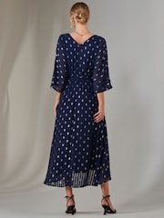 Jolie Moi Blue Plain Gold Spot Chiffon Dress - Image 2 of 6