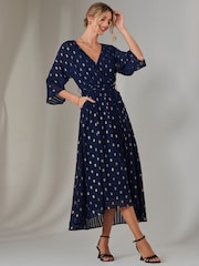 Jolie Moi Blue Plain Gold Spot Chiffon Dress - Image 3 of 6