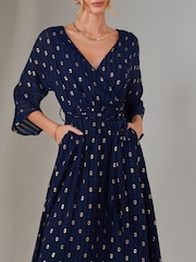 Jolie Moi Blue Plain Gold Spot Chiffon Dress - Image 5 of 6