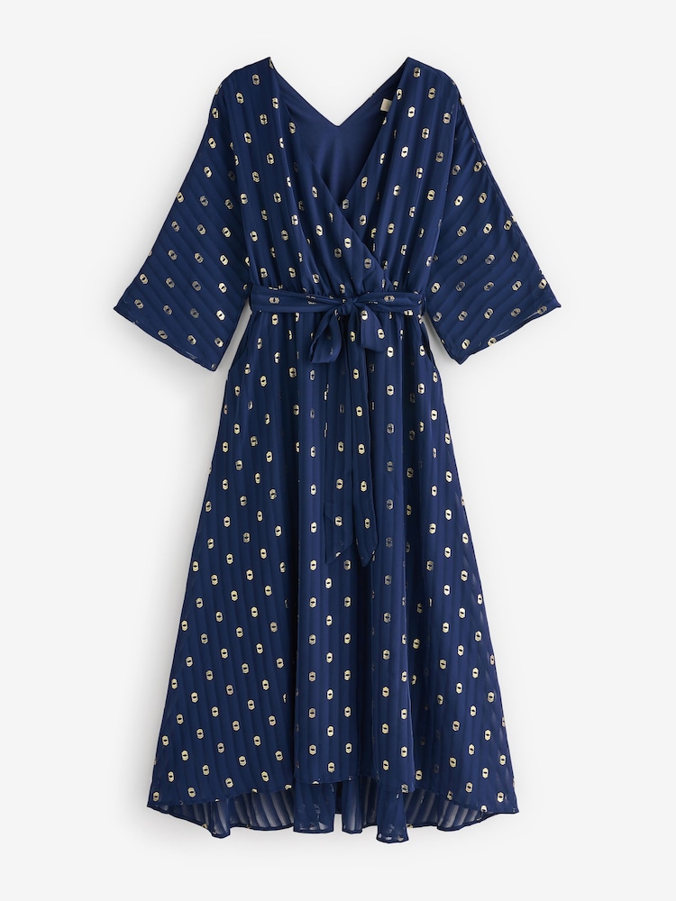 Jolie Moi Blue Plain Gold Spot Chiffon Dress - Image 6 of 6
