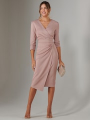 Jolie Moi Pink Metallic Wrap Bodycon Dress - Image 4 of 6