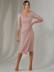 Jolie Moi Pink Metallic Wrap Bodycon Dress - Image 5 of 6