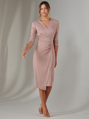 Jolie Moi Pink Metallic Wrap Bodycon Dress - Image 6 of 6