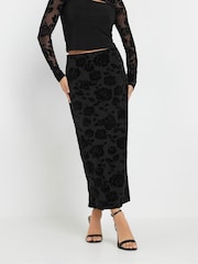 PixieGirl Petite Black Velevet Rose Detailed Skirt - Image 2 of 6