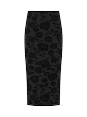 PixieGirl Petite Black Velevet Rose Detailed Skirt - Image 6 of 6