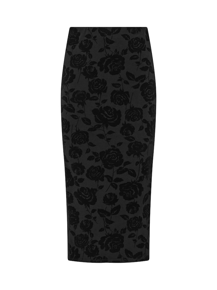 PixieGirl Petite Black Velevet Rose Detailed Skirt - Image 6 of 6