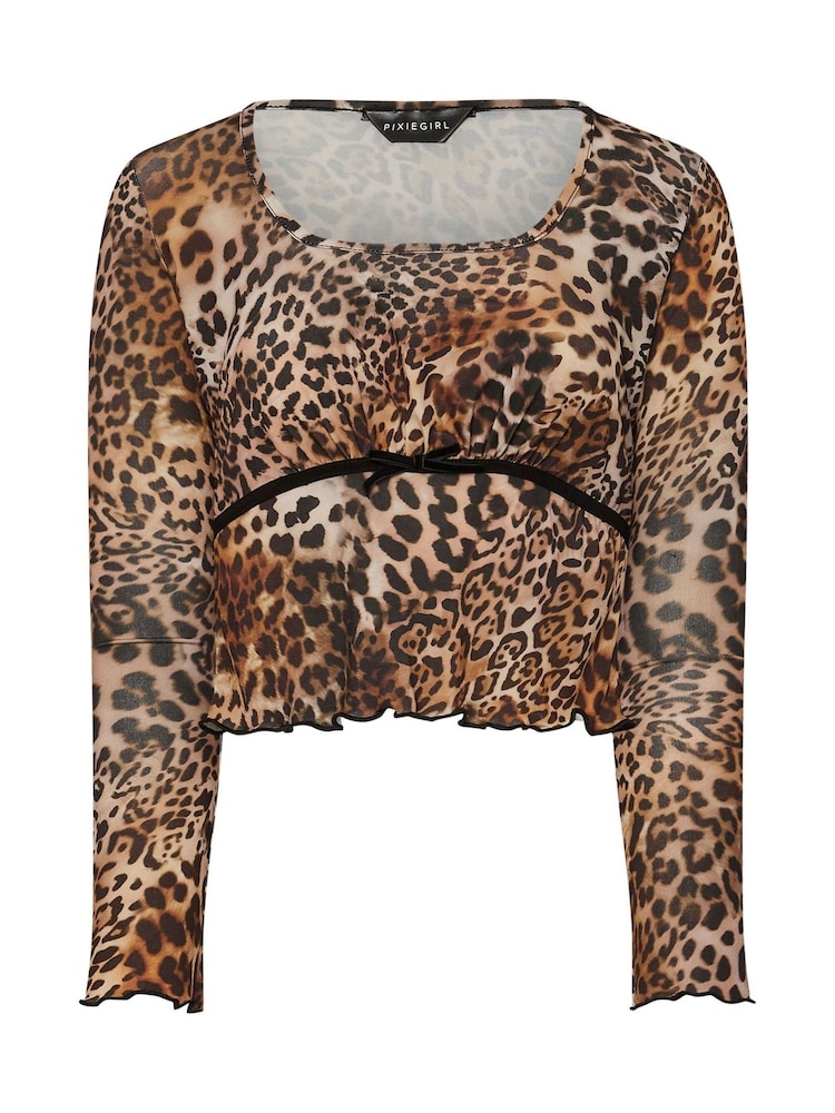 PixieGirl Petite Brown Leopard Print Long Sleeve Top - Image 5 of 5