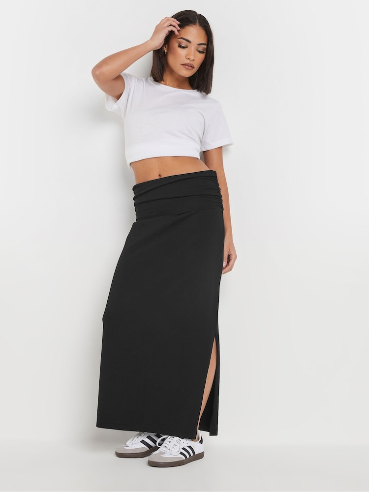 PixieGirl Petite Black Fold Over Waist Maxi Skirt - Image 1 of 5