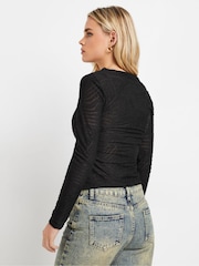 PixieGirl Petite Zebra Print Mesh Long Sleeve Top - Image 3 of 5