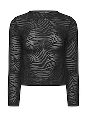 PixieGirl Petite Zebra Print Mesh Long Sleeve Top - Image 5 of 5