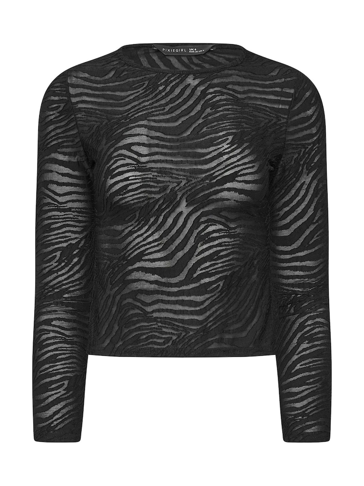PixieGirl Petite Zebra Print Mesh Long Sleeve Top - Image 5 of 5