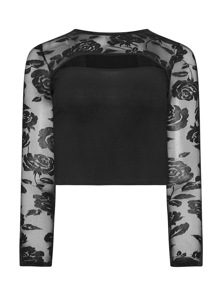 PixieGirl Petite Black Velevet Rose Cut Out Top - Image 6 of 6
