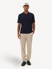 Les Deux Blue Emmanuel Open Collar Knit Polo Shirt - Image 3 of 5