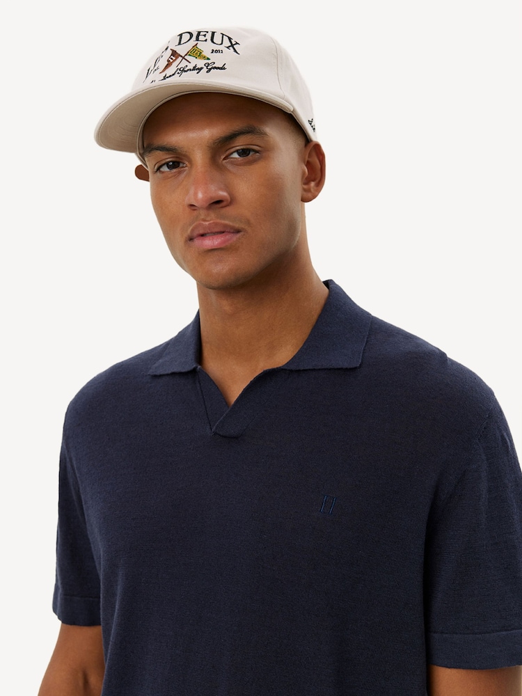 Les Deux Blue Emmanuel Open Collar Knit Polo Shirt - Image 5 of 5