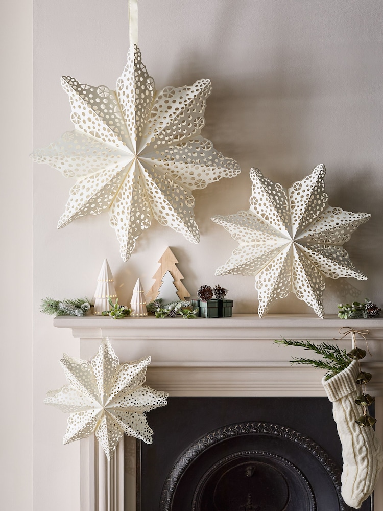 Set of 3 White Paper Snowflake Christmas Decorations - Image 1 of 3