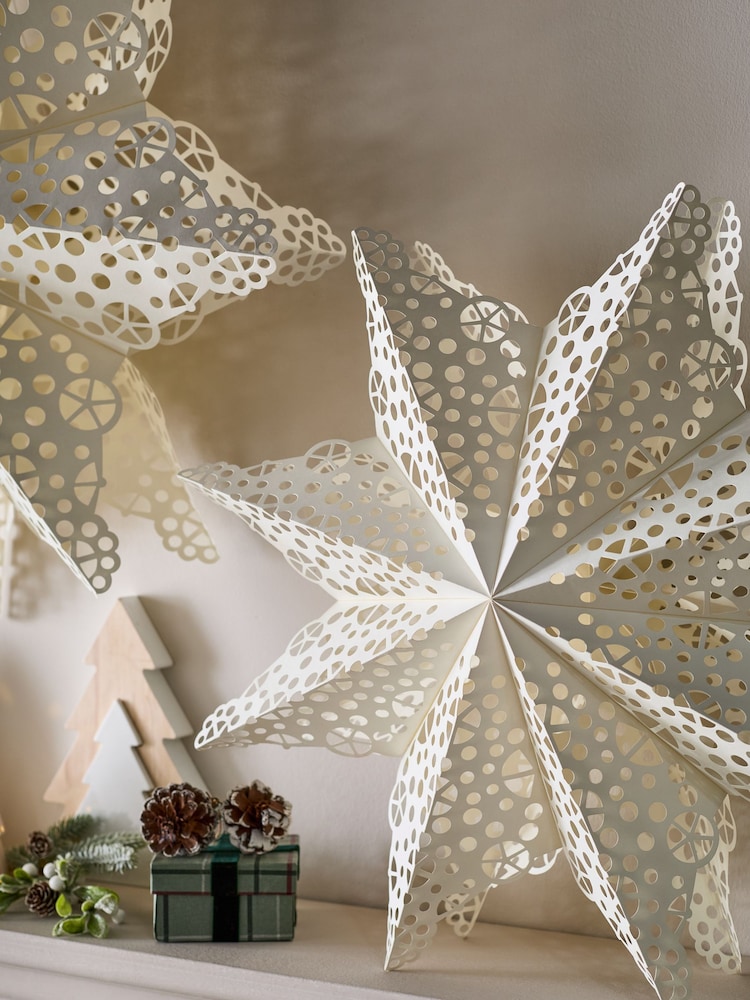 Set of 3 White Paper Snowflake Christmas Decorations - Image 2 of 3