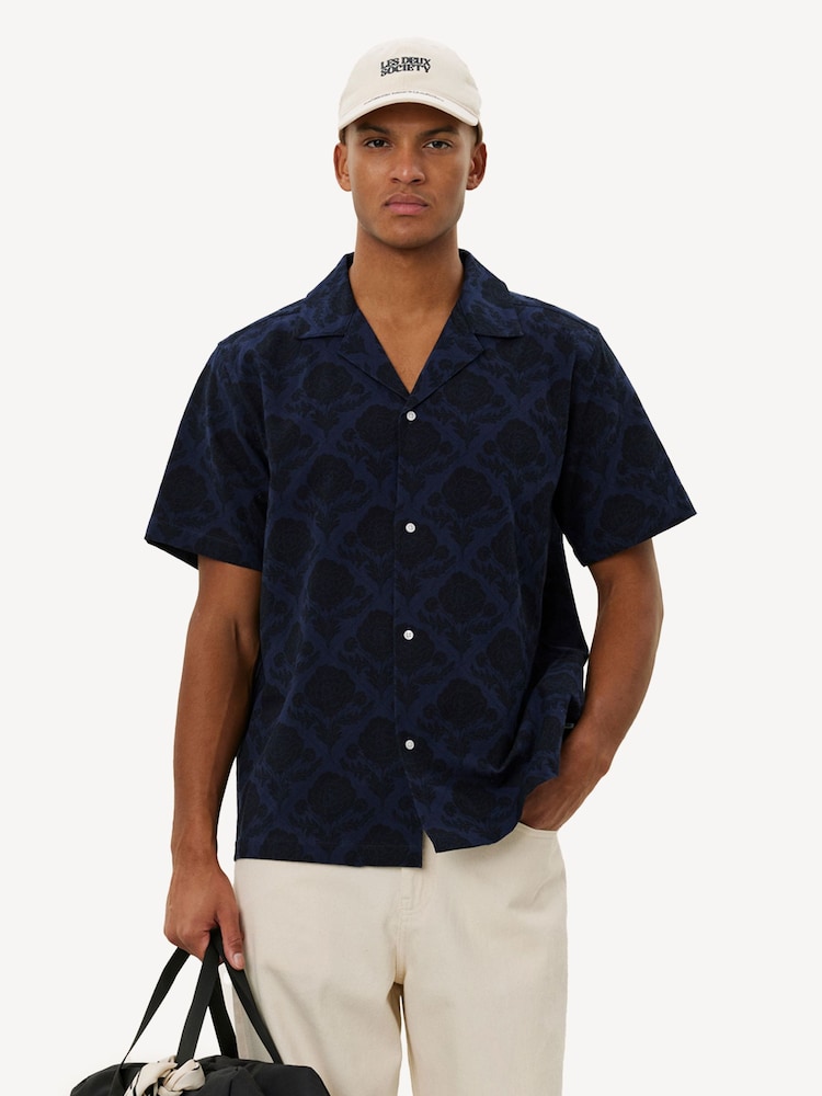 Les Deux Blue Lesley Flower Tile Allover Print Short Sleeve Shirt - Image 1 of 9