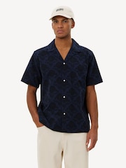 Les Deux Blue Lesley Flower Tile Allover Print Short Sleeve Shirt - Image 6 of 9