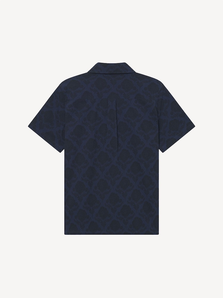 Les Deux Blue Lesley Flower Tile Allover Print Short Sleeve Shirt - Image 9 of 9