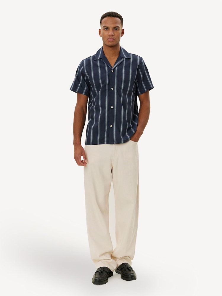 Les Deux Blue Lawson Stripe Short Sleeve  Shirt - Image 2 of 3
