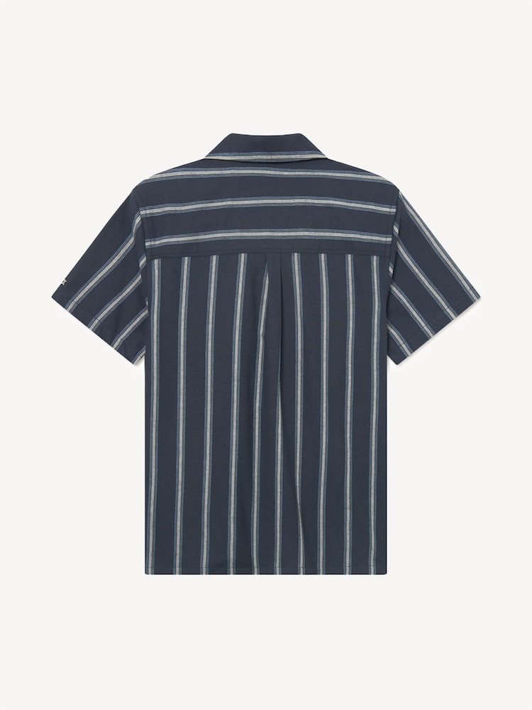Les Deux Blue Lawson Stripe Short Sleeve Shirt - Image 7 of 7 Les Deux Blue Lawson Stripe Short Sleeve Shirt - Image 7 of 7
