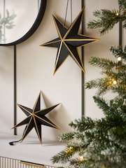 Set of 2 Black Paper Star Christmas Decorations - Image 1 of 4