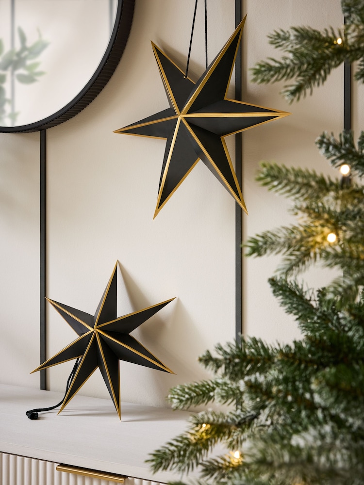 Set of 2 Black Paper Star Christmas Decorations - Image 1 of 4 Set of 2 Black Paper Star Christmas Decorations - Image 1 of 4