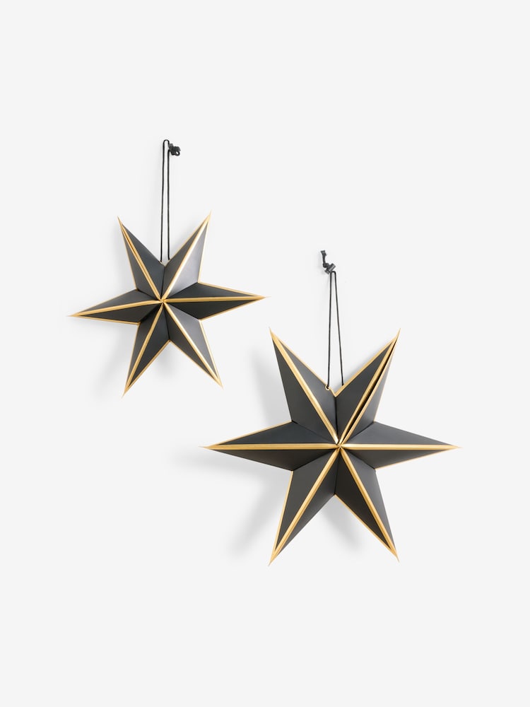 Set of 2 Black Paper Star Christmas Decorations - Image 2 of 4 Set of 2 Black Paper Star Christmas Decorations - Image 2 of 4