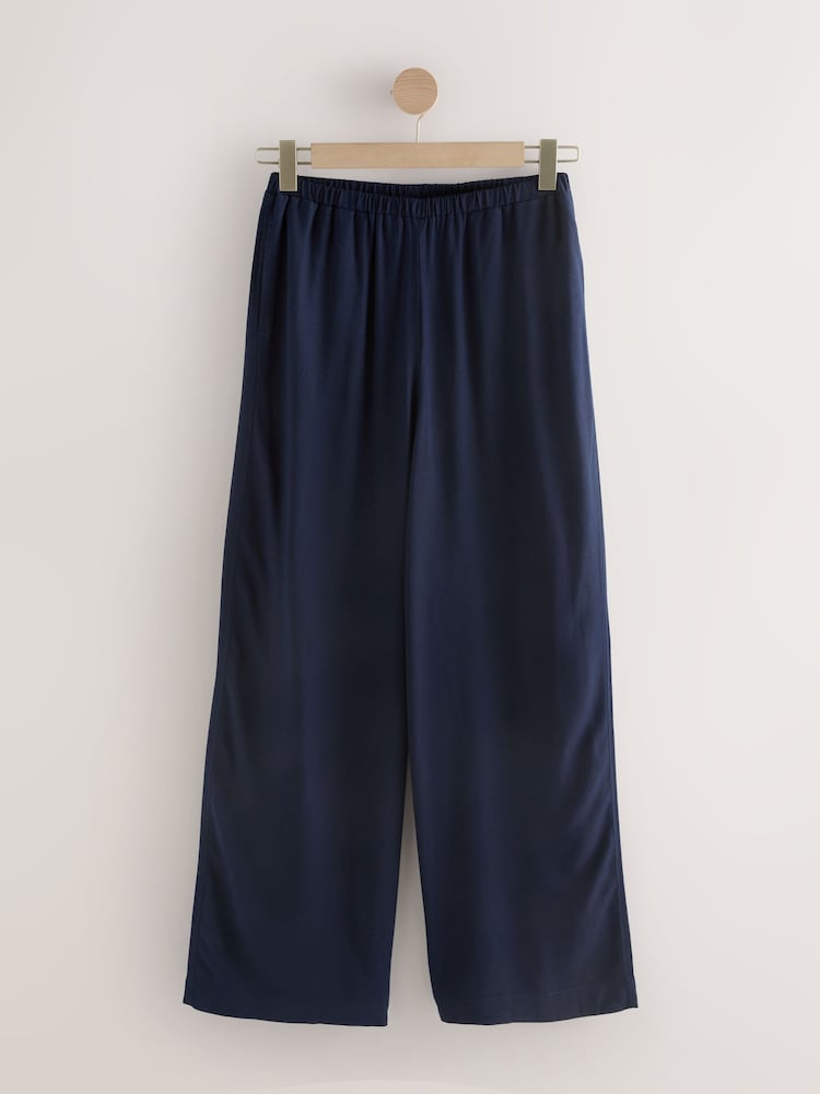 Navy Solid Wide Leg Trousers with Linen - Image 1 of 8