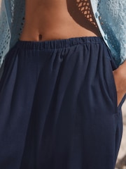 Navy Solid Wide Leg Trousers with Linen - Image 5 of 8