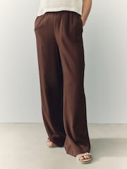 Chocolate Brown Wide Leg Trousers with Linen - Image 2 of 8