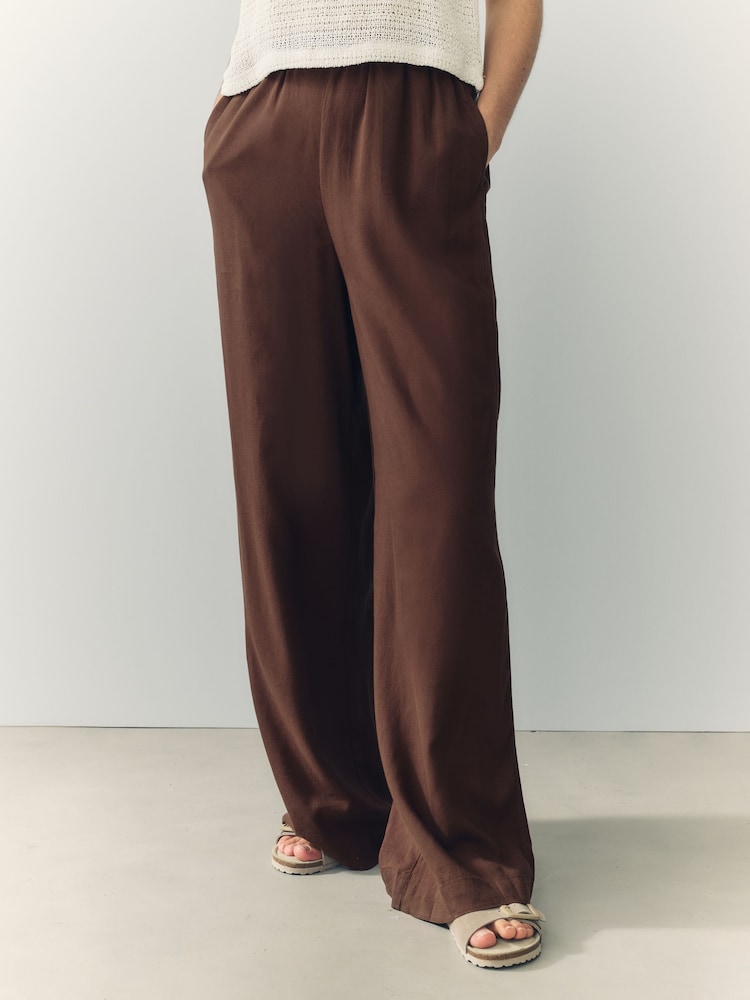 Chocolate Brown Wide Leg Trousers with Linen - Image 2 of 8