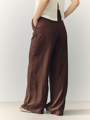 Chocolate Brown Wide Leg Trousers with Linen - Image 3 of 8