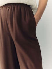 Chocolate Brown Wide Leg Trousers with Linen - Image 4 of 8