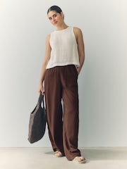 Chocolate Brown Wide Leg Trousers with Linen - Image 5 of 8
