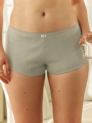 self. Khaki Green Short Pointelle Knickers - Image 1 of 7